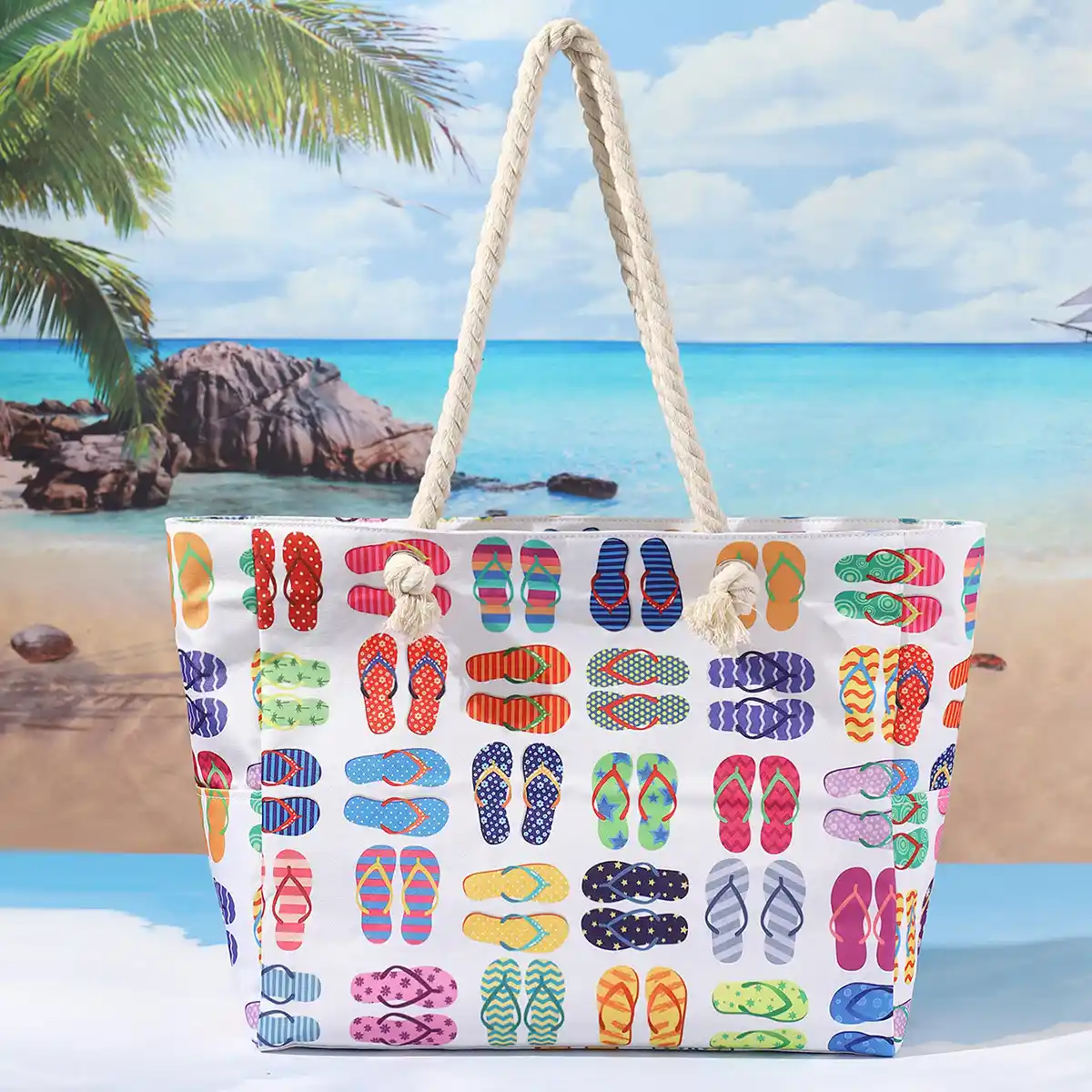 Full-Print Large Sublimation Summer Vibes Beach Tote Bag