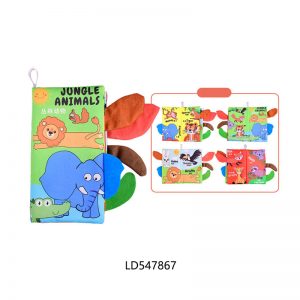 0M+ Jungle Animals Soft Cloth Book with Crinkle Tails - Early Education Sensory Toy for Babies | CPC Certified