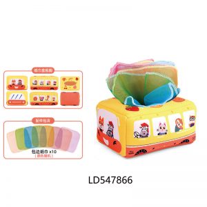 0M+ Baby Bus Tissue Box Sensory Toy - 10 Colorful Scarves for Cognitive & Fine Motor Skill Development