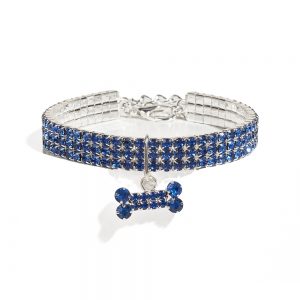 Rhinestone Dog Collar, Adjustable Sparkling Pet Collar with Bone Charm for Small Dogs Cats CC055