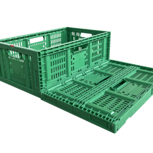 Model ZJTY604021W-BS Foldable Vented Plastic Crate for Fruit and Vegetable Storage and Logistics.